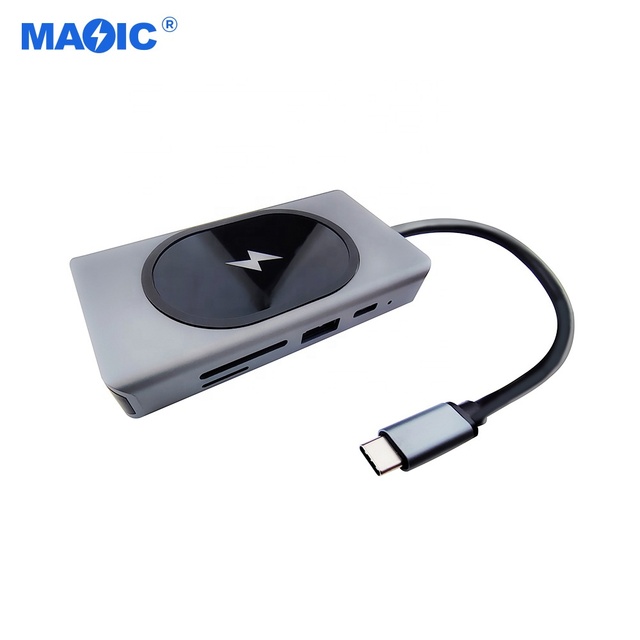 New Multi-function 9 in 1 Type C Hub to HDMI PD USB SD TF VGA Audio RJ45 Type C Adapter Wireless Charger Docking Station