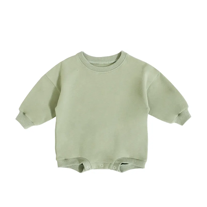 Wholesale OEM/ODM Solid Color French Terry Gots Certified Newborn Baby Clothes Organic Cotton Boy Long Sleeve Baby Romper