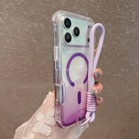 Coque dégradée bicolore avec lanière pour iPhone 17 16 15 Pro Max Air 14 Plus 11 12 13, étui en acrylique avec dragonne