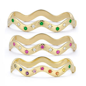 해피 뷰티 방수 저자 극성 보석 18k 금도금 황동 다채로운 지르코니아 레인보우 웨이브 커프 팔찌 팔찌 - Product Image 1