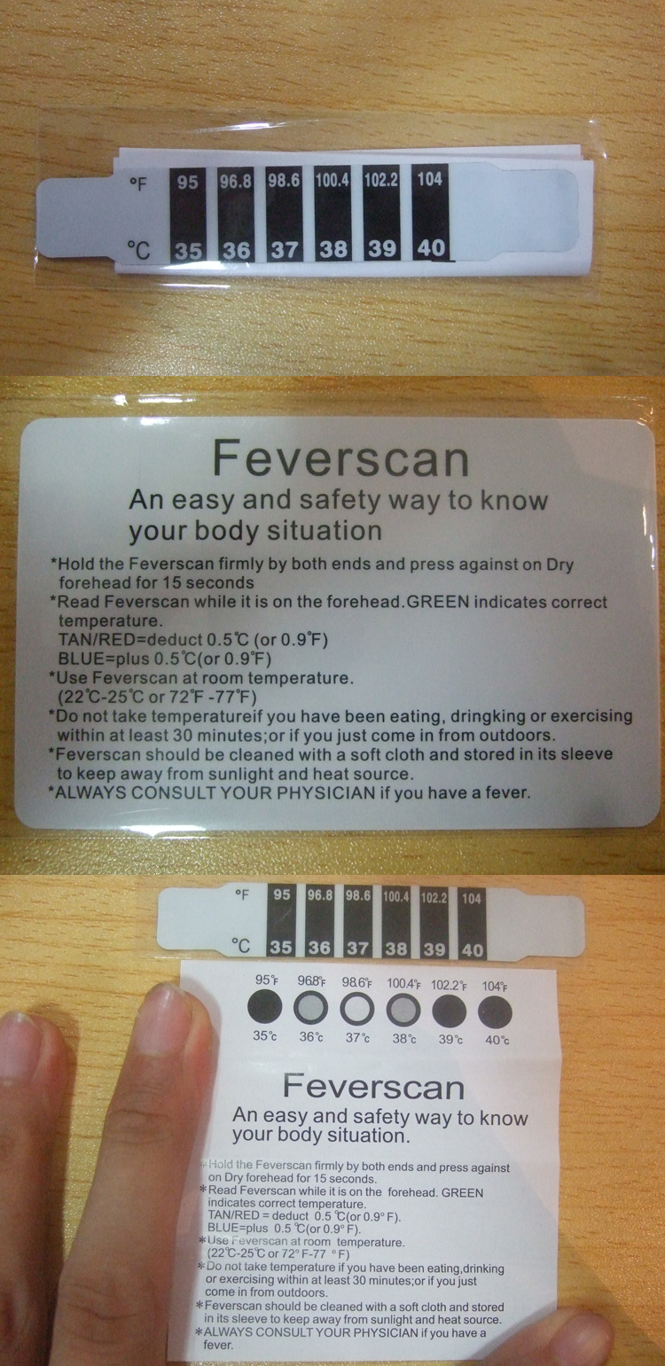 MM-TC009 Cloth Baby Child Forehead Temperature Measuring Fever Scan Pvc Color Change Thermometer Sticker