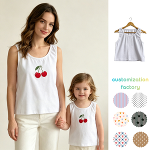 <span class=keywords><strong>Camiseta</strong></span> informal de algodón acanalado de cuello redondo a juego para mamá e hija, <span class=keywords><strong>camiseta</strong></span> sin mangas a juego para la familia - Product Image 1