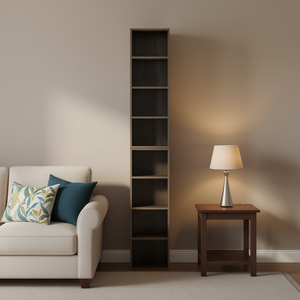 Db 8 Tier <b>Media</b> Tower Rack Adjustable Slim Storage Cabinet Tall Narrow Bookcase For Living Room Modern Wood Design - Product Image 2