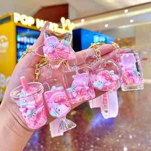 New Cute <b>Key</b> <b>Chain</b> Ring Creative Filled Liquid Oil Quicksand Floating Bag Pendant Donuts Liquid Keychain - Product Image 1