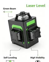 Niveau laser vert portable avec projection de lignes croisées auto-nivelantes, trépied, support magnétique et étui de transport pour la construction