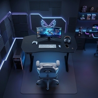 Bureau de jeu ergonomique moderne et durable en fer et bois avec bande LED RGB, support pour casque et porte-gobelet