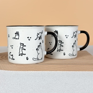 Minimalist Cute Animal Design Ceramic Coffee Mug Gift Set 4pcs Black and White Pattern Big Capacity Water Cup Mugs - Product Image 1