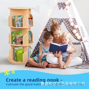 Étagère rotative en bois, bibliothèque simple pour la maison, étagère à livres illustrés pour étudiants, meuble de rangement pour livres en bois massif à plusieurs niveaux sur pied - Product Image 3