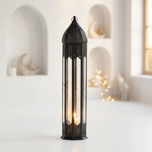 Manufacturers Tall Black Moroccan Metal <b>Candle</b> <b>Lantern</b> Handmade for Ramadan Home Floor Decorations - Product Image 2