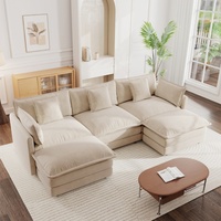 Sofá Seccional Moderno de Lujo en Forma de U con Dos Otomanas, 5 Plazas, Convertible, Esquinero, Reposapiés Reversible, Tapizado en Chenille para Sala de Estar