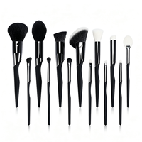 Set Kuas Makeup Profesional Berkualitas Tinggi, Eksklusif, Custom Private Label Hitam 13 Buah, Foundation 500