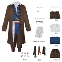 Manteau Marron Vintage Médiéval Jack Sparrow Costume Cosplay Unisexe Halloween Renaissance Pirate Gothique Steampunk Veste Robe TV