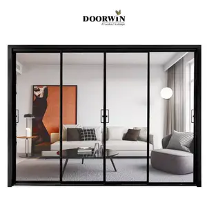 Doorwin design moderno in lega di alluminio a tre binari con telaio sottile stretto patio porta scorrevole con doppi vetri in vetro temperato low e