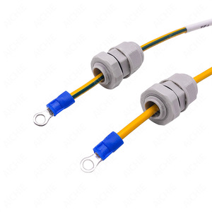 Custom 2 Sqmm 14AWG Yellow Green GND Ring Terminal Wire With M12 <b>Cable</b> Gland <b>Waterproof</b> Grounding Industrial Use - Product Image 1