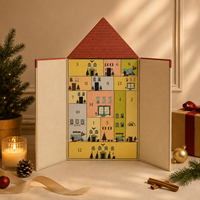 Boîte de calendrier de l'avent personnalisée 24 jours avec forme de maison en papier rigide écologique, doubles portes et tiroirs amovibles