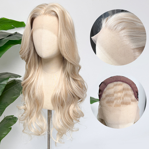 Perruque synthétique 13x4 blonde en fibre japonaise Futura, avec dentelle transparente, sans colle, résistante à la chaleur, pré-plumée - Product Image 1