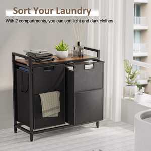 Organizador de Lavandería para Baño, 2 Bolsas Extraíbles para Clasificar la Ropa, Cesto para Ropa Sucia - Product Image 4