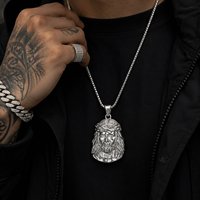 Pendentif religieux en acier inoxydable tête de Jésus avec épines, pendentif pour homme en or 18 carats, vente en gros de pendentifs pour hommes