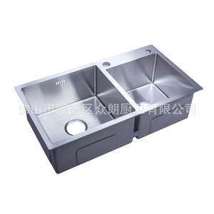 Évier double en acier inoxydable 304 7843T2 à encastrer sous le plan de travail, évier de cuisine pour laver les légumes avec support en bois, finition mate brossée - Product Image 5
