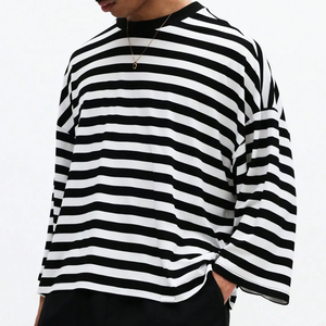 Nueva Camiseta de Moda OEM de Diseñador, a Rayas, Holgada, de Manga <span class=keywords><strong>3</strong></span>/4 y Corte Cuadrado - Product Image 4
