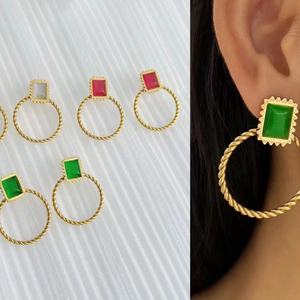 ต่างหูแฟชั่นเกาหลีหรูหรา ชุบทอง 18K สแตนเลสประดับเพชรซิรคอนหลากสีสำหรับผู้หญิง - Product Image 4