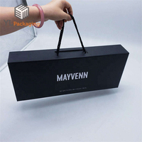 Boîte cadeau en carton noir pliable avec fermeture magnétique de luxe, avec logo personnalisé pour l'emballage des extensions de cheveux