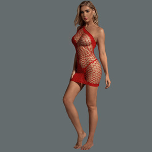 Wholesale Red Hollow Out Sexy Lingerie Mesh <b>Patchwork</b> Erotic Lingerie a Single Shoulder Strap Style Hip Wrap <b>Skirt</b> - Product Image 5