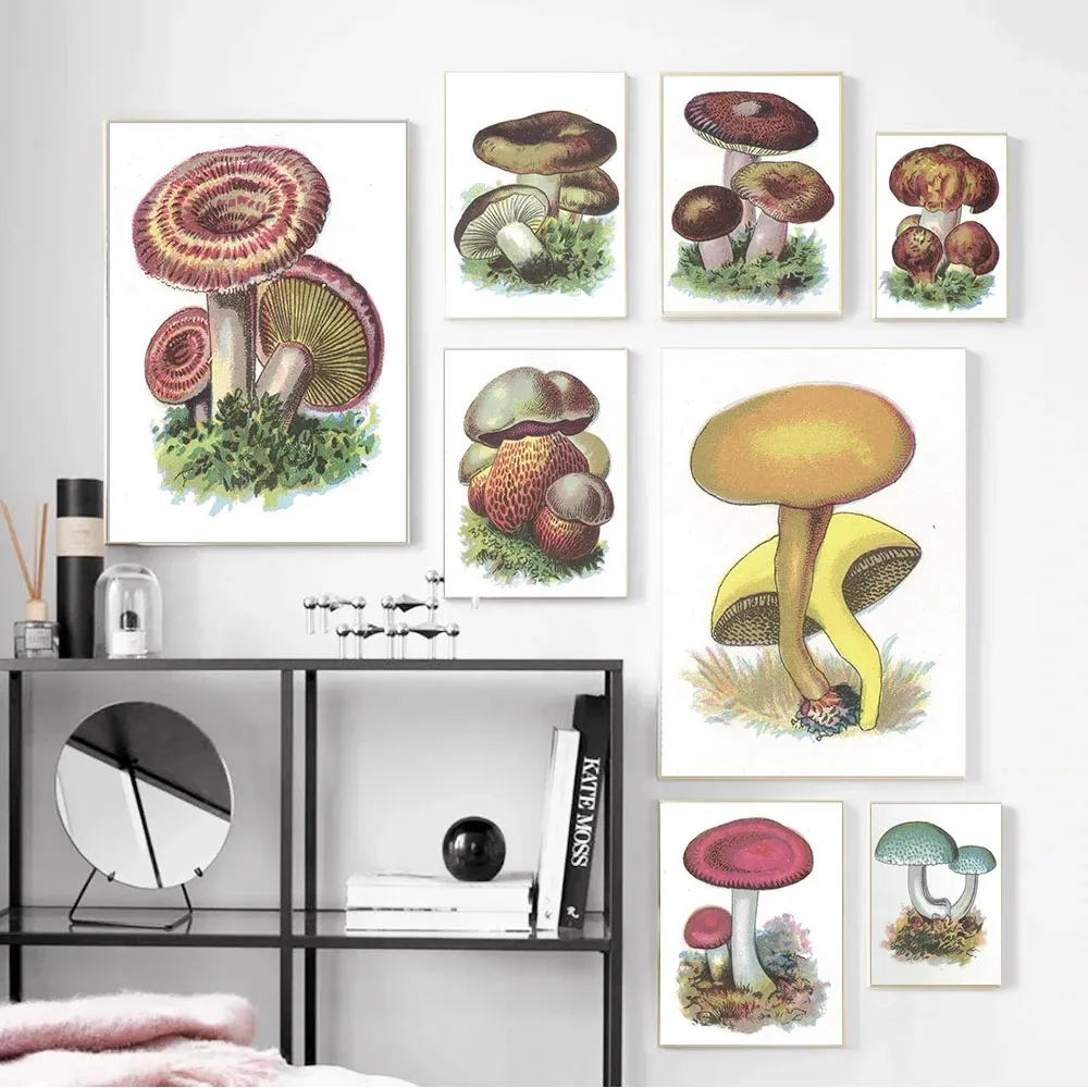Retro Art Colorful Mushroom Canvas painting kitchen wall art plant poster living room corridor home decoration mural for home