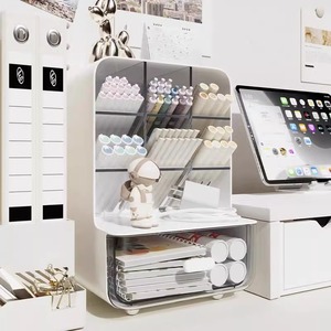Acrylic Desktop Storage <b>Box</b> 3 Layers Drawer Style <b>Pen</b> Holder Organizer For Stationery Makeup Student Use - Product Image 1