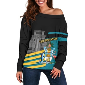 Vente en gros Chemise à manches longues pour femmes avec épaules diagonales Chemise personnalisée avec logo <span class=keywords><strong>baham</strong></span>éen et drapeau Chemise à sublimation Bahams - Product Image 2