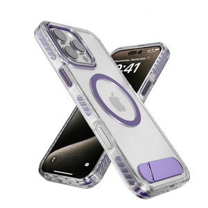 Cho <span class=keywords><strong>Iphone</strong></span> 15 16 Pro Max Pha Lê Rõ Ràng Magnetic Trường Hợp Điện Thoại Với Vô Hình Kim Loại Chân Đế - Product Image 1