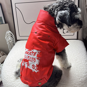 Dog Leather Jacket Red Fleece Lined Winter Warm Clothing For Medium Sized Dogs <b>Bulldog</b> Pug Pet <b>Coat</b> - Product Image 2