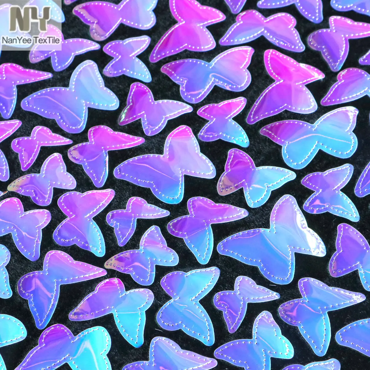 Nanyee 직물 색깔 변화 레이저 커트 나비 Sequin 직물은 주식에서 공급했습니다