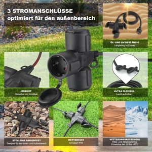 <span class=keywords><strong>Rallonge</strong></span> <span class=keywords><strong>électrique</strong></span> en caoutchouc Euro de 10 m, IP44, prise 3 broches vers triple prise extérieure avec couvercle, 3500 W - Product Image 4