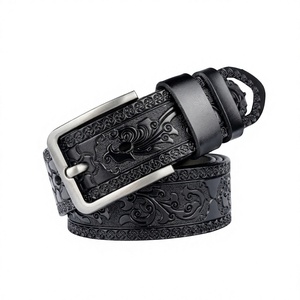 Top Selling BS INTERNATIONAL Cow Hide <b>Belts</b> Hand Carved Elegant Square Stainless Steel Vintage Pin Buckle 3D Design Lightweight - Product Image 2