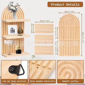Solid Wood <b>Wall</b> <b>Mounted</b> <b>Shelf</b> Arched Design 3 Tier Storage Display Rack For Plants Ornaments And Decorative Items - Product Image 3