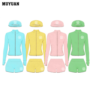 Ensemble de sport pour femme en nylon et élasthanne, veste zippée, short taille haute, uni, respirant, écologique, yoga, fitness, vêtements de sport, course à pied - Product Image 1