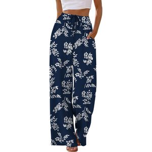 Women's Linen Palazzo Pants Wide Leg High Waist Flowy Beach Trousers With Pockets Breathable Summer Wear - Product Image 2