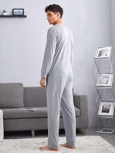 남자 점프 슈트 긴 면 사용자 정의 잠옷 사용자 정의 대나무 단추 성인 라운지웨어 남자 <span class=keywords><strong>Onesie</strong></span> - Product Image 2