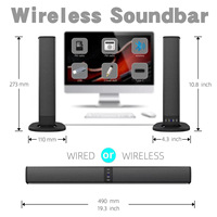 Barra de Sonido Activa RGB de 50W con Batería, Subwoofer Integrado, Altavoz Inalámbrico para PC, Conexión Óptica/Auxiliar/USB, Montable en Pared, Portátil