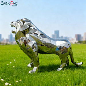 Nouvelle <span class=keywords><strong>Sculpture</strong></span> <span class=keywords><strong>Lion</strong></span> en Acier Inoxydable sur Mesure, Statue Géométrique Moderne Grandeur Nature en Métal, Finition Miroir Poli pour Jardin Extérieur - Product Image 1