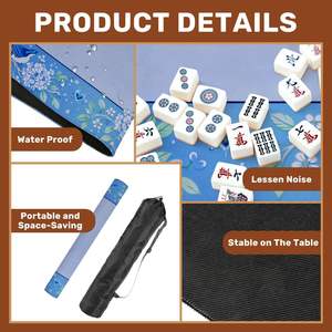 Tapis de mahjong antidérapant bleu à motif floral et oiseaux avec sac de transport pour jeux de tuiles, poker, <span class=keywords><strong>dominos</strong></span>, réduction du bruit, qualité supérieure - Product Image 5