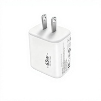Adaptor Daya Pengisian Cepat GaN 65W 3-Port (2 Type-C 1 USB) PD 3.0 QC3.0 QC2.0 SCP OTP Tahan Api Pengisi Daya Dinding EU untuk Earphone