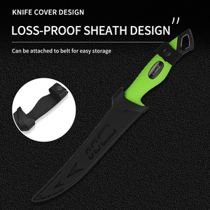 سكين فيليه لصيد الأسماك بشفرات من الفولاذ المقاوم للصدأ وطلاء أسود، مع غمد بلاستيكي مصبوب، مثالي لصيد الأسماك في المياه المالحة والصيد البري - Product Image 4