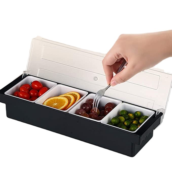 6-fach Gewürzbehälter Mit Deckel – Transparent, Mit Eisunterlage, Für Partys & Buffets