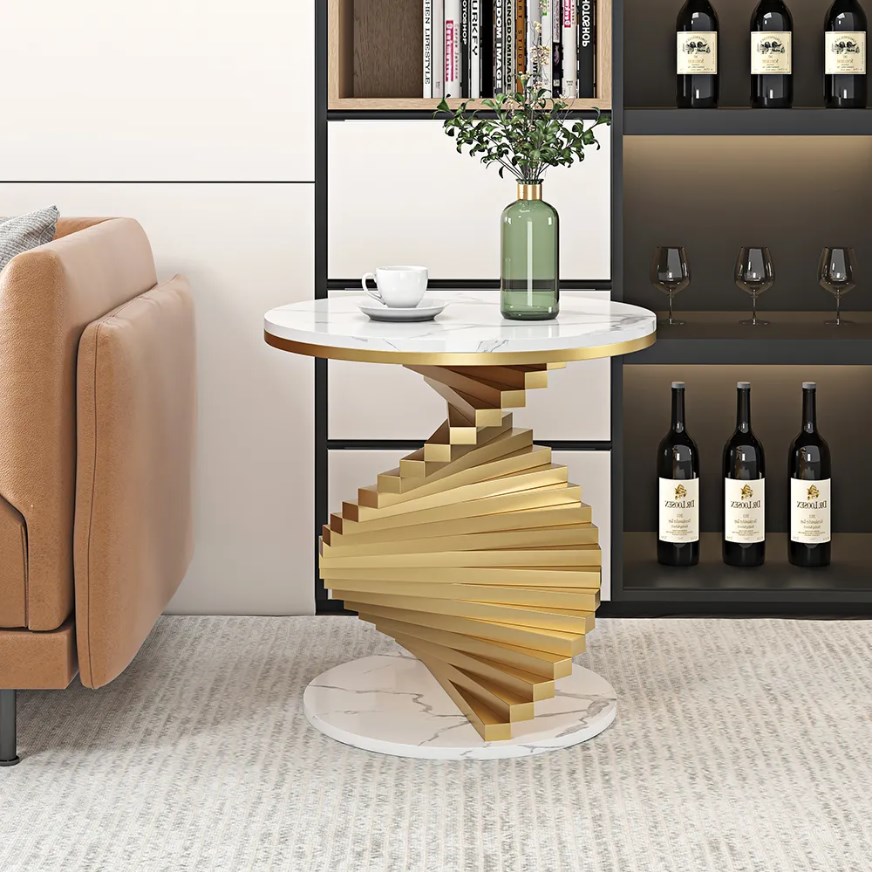 sofa table indoor furniture white round metal side table with faux marble tabletop end table