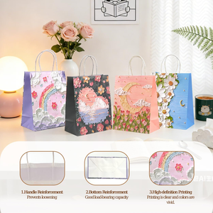 ถุงกระดาษหูรูดพิมพ์ลายดอกไม้สีสันสดใส สำหรับใส่ของขวัญหรือสินค้า พร้อมโลโก้พิมพ์  ผลิตจากวัสดุรีไซเคิล - Product Image 2
