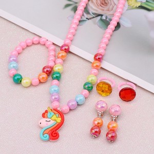 Collier <span class=keywords><strong>Licorne</strong></span> Mignon en Perles Artificielles, Ensemble de Bijoux Sirène Vintage, Cadeau, Colliers de Dessin Animé - Product Image 1