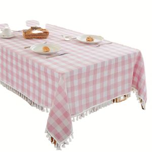 Soft Washable Geometric Checkered Linen Look Fabric Wrinkle Free Pastel Plaid Decorative Dining Picnic Party <b>Tablecloth</b> - Product Image 1