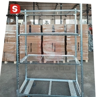 Carrito de Flores Danés con Estantes Ajustables, Estructura de Acero, Diseño de Cuatro Ruedas para Almacenamiento Industrial y Uso Comercial